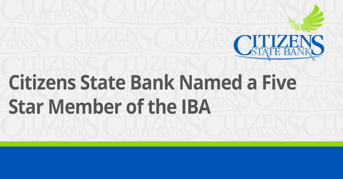 Citizens State Bank Named a Five Star Member of the IBA